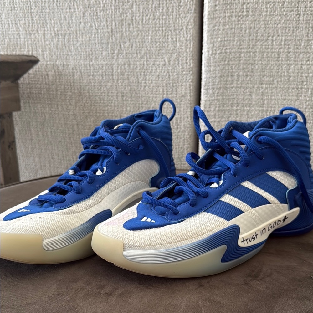 adidas Kids Blue and White High-Top Sneakers